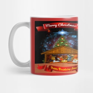 MERRY CHRISTMAS/HAPPY BIRHDAY NATIVITY With CHRISTMAS TREE Mug